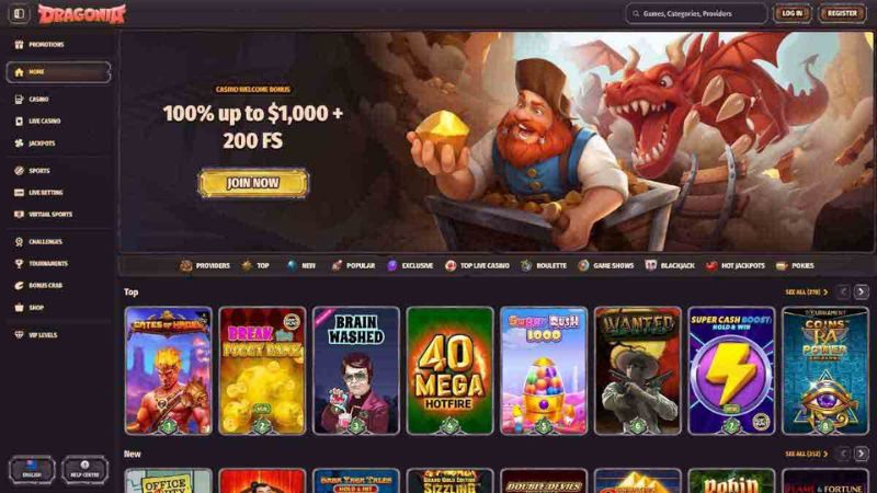 Dragonia Casino welcome screen NZ